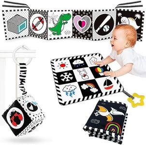 3 Pcs Black and White High Contrast Baby Toys 0-3 Months for Newborn, Babies Sensory Soft Cloth Book for Early Education, Infant Tummy Time Toys, Montessori Toys for Babies, 0 6 9 Months Essentials