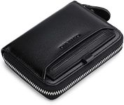 Mens Genuine Leather Zipper Wallet RFID Secure Large Capacity Multi-card Leather Wallets for Men and Extract card, Vegetable tanned leather black, Draw Card Wallet