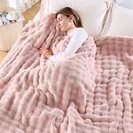 NEWCOSPLAY King Blanket for Couch Pink Super Soft Flannel Fleece 3D Bubble Lightweight Bed Blanket All Season Use (Pink, King(90"x110"))