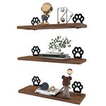 Paw Prints Wall Decor Floating Shelves Set of 3, Cute Rustic Wooden Shelf Decorative Living Room, Bedroom, Bathroom, Log Cabin Shelving Wall Mounted