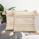 BIRDWING| Decorative Throw Pillow Covers 10x10 Inch, Soft Boho Cotton Couch Cushion Pillow Covers for Home, Set of 2, Beige Color