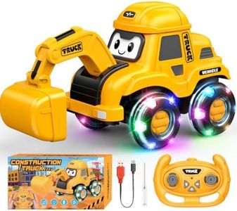 Toyjolka Toddler Toys Remote Control Car with Flashing Light Wheels & USB Rechargeable Construction Toys Excavator Truck for Toddlers Aged 2 3 4 5 6,Gifts for Toddler Boys Girls Age 2-3 4-6 Years Old