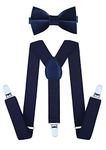 RR Design Suspender for Kids- Adjustable,Y Back with velvet pre-tied neck bow tie 9-15 Years, Navy blue