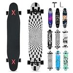 Opurtdor Longboard 8 Layers Decks 46"x8" Skateboard Pro Complete Skate Board Maple Wood Long Board for Kids Teens Adults Beginners Girls Boys (Psychedelic)