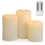 COVEGE Flameless Candles with Remote, Real Wax Battery Operated Candles with Flickering Flame, Fake LED Electric Timer Candles for Home Holiday Party Christmas Decor（Ivory, Large Bead