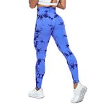 Yaavii Tie Dye Seamless Gym Leggings for Women High Waist Butt Lifting Yoga Pant Workout Running Blue L