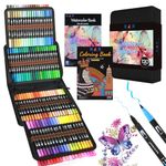 H & B Dual Tip Brush Pen Colored Pen,Fineliners Felt Tip Pen Set 120 Colors Colouring Pens Markers with Coloring Book & Watercolor Book, Art Pen Supplies for Adult Drawing Painting