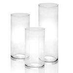 Glass Candle Cylinders - Set of 3 | Assorted Holders for Pillar Candles | Home Cylinder Vases | Crystal Clear Candle Holder Set | M&W