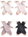 SATINIOR 4 Pairs Women Sunscreen Fingerless Gloves UV Protection Gloves Summer Sunblock Gloves for Driving, Medium(Flower)