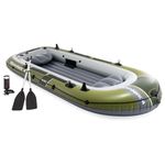INTEX 66334EP Seahawk 4 Inflatable Boat Set: Includes Deluxe 54in Aluminum Oars and High-Output Pump – SuperStrong PVC – Fishing Rod Holders – 4-Person – 1050lb Weight Capacity