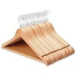 REQUISITE NEEDS Strong Wooden Coat Hangers Brown Strong Shoulder Notches Wardrobe Wooden Garments Hangers Made By Natural Wood and Non-Slip Trouser bar (Pack of 20)