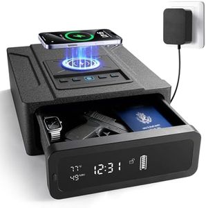 KPASAFE Biometric Gun Safe for Handgun, Bedside Nightstand Pistol Safe with Wireless Charging, Clock Display, Fingerprint Keypad, Auto-Open Drawer, Backup Keys, LED Light and Silent Mode