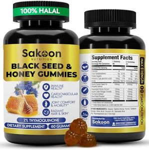 Sakoon nutrition Black Seed Oil & Honey Gummies W/ 2%+ THYMOQUINONE | Nigella Sativa Seeds| Super antioxidant for Immune Support, Joints, Digestion, Hair & Skin | 60 Gummies