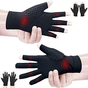 Xom-shot Arthritis Gloves,Compression Gloves for Hand Pain Relief for Women Men with 2 Pair, Black, Large