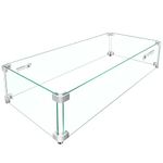 Pariplus Fire Pit Wind Guard - 30" x 14" x 7" Rectangular Fire Pit Glass Wind Guard for Outdoor Gas Fire Pit Table, Thick & Durable Tempered Glass w/Hard Aluminum Corner Brackets, Easy Assembly