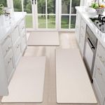 HEBE Anti Fatigue Kitchen Mats for Floor Set of 3 Cushioned Kitchen Rug Sets 3 Piece Non Slip Kitchen Rugs and Mats Waterproof Comfort Standing Mat Runner for Home Office,Sink,Laundry，Beige