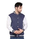 AWG ALL WEATHER GEAR Cotton Blend Men's Rich Cotton High Neck Slim Fit Varsity Bomber Style Jacket (Awgv-Nm-M,Navy Melange,Medium)