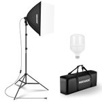 NEEWER 350W Equivalent Softbox Lighting Kit, 5700K LED Light Bulb, 24x24 inches Softbox with E26 Socket, Photography Continuous Lighting Kit, Photo Studio Equipment, NK300