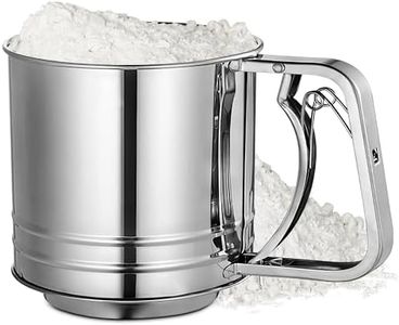 5 Cup Flour Sifter for Baking - All Purpose Flour Sifter Stainless Steel Sifter Large Sifter for Powdered Sugar, Bread Baking - Hand Press Flower Sifter Double Layer Flour Sifter for Sourdough Bread