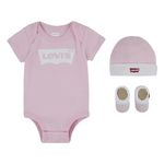 Levi's Baby Boys Classic Batwing Infant Hat Bodysuit Bootie 3pc And Toddler Set, Pink, 6-12 Months UK