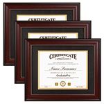 GraduatePro 8.5x11 Diploma Frame with Black Over Gold Mat or Display 11x14 Document without Mat, CPA License Frame, UV Protection Acrylic, Mahogany with Gold Beads, Pack of 3