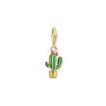 Thomas Sabo Women Charm Pendant Cactus 18K Yellow Gold Plating, Cold Enamel, 925 Sterling Silver 1928-471-7