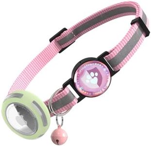 ilFindYou Airtag Cat Collar Breakaway, Reflective Cat Collars with Luminous Apple Airtag Holder, Adjustable Kitten Collars with Bells Pink