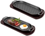 DVK Fajita Skillet Sizzling Plate with Wooden Base for Steak Plate Home Restaurant Kitchen Cooking