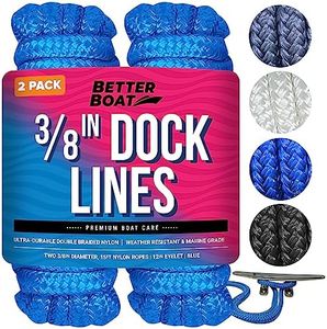 Dock Lines Boat Ropes for Docking 3/8" Line Braided Mooring Marine Rope 15FT Nylon Rope Dock Boat Dock Lines for Docking Boat Lines Boating Rope Braided 15' Feet with Loop Ties Blue 2 Pack