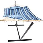 Sunnydaze Rope Hammock with 12-Foot Stand and Hammock Pad - 275-Pound Capacity - Misty Beach