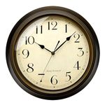 Plumeet Retro Wall Clock 13'' Non Ticking Classic Silent Metal Wall Clocks Decorative Kitchen Living Room Bedroom - Battery Operated (13'', Arabic Numerals)