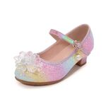 WYSBAOSHU Little Girls Princess Shoes Sequin Cute Glitter and Sparkle High Heel Sandals Closed Toe for Party Festival Dance Shoes Rainbow Flower Color,Size 13 Little Kids