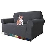 MAXIJIN Super Stretch Couch Cover for 2 Cushion Couch, 1-Piece Universal Love Seat Covers Jacquard Spandex Sofa Protector Dogs Pet Friendly Fitted Loveseat Slipcover (Loveseat, Gray)