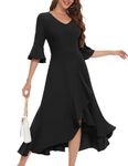 HomRain Ladies Fall Dress Maxi Wedding Guest Dress for Graduation Party Cocktail A-Line Dress,Black XL