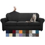 YEMYHOM Latest Checkered 4 Pieces Couch Covers for 3 Cushion Couch Extra Large High Stretch Thickened Sofa Cover for Dogs Pets Anti Slip Furniture Protector Sofa Slipcovers (XL Sofa, Black)