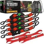 Rhino USA Retractable Ratchet Straps (4-Pack) - 2 Inch x 10 Feet (3,033lb Break Strength) - Heavy Duty Auto Self Retracting Tie Down Straps for Truck, Cargo Trailer, Motorcycle, Rad & More - Red