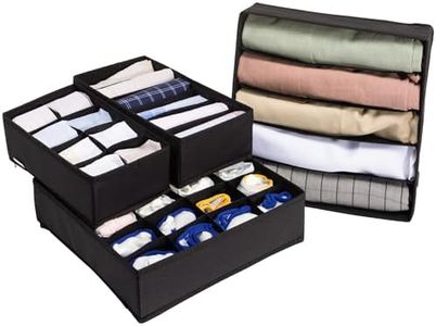 Navaris Organizer Armadio Cassetti Intimo - Set di 4 Scatole Organizer Cassetti Biancheria - Organizzatore Armadio Interno con Divisori - Organizzatori Cassetto Porta Calzini - Nero