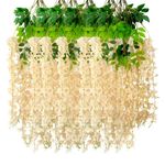 Champagne Artificial Wisteria Flower Vines, 3.77 Feet Champagne Wisteria Hanging Flowers Garland, 24 Pack Fake Silk Wisteria, Hanging Vines for Photo Backdrop, Champagne Wisteria Garland Decor