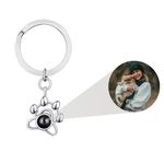 Dog Photo Necklace 925 Sterling Silver Personalised Projection Necklace With Picture Inside Pet Paw Print Customised Memorial Jewellery Birthday Present For Dog Lovers (Keychain-silver)