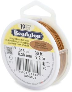 Beadalon 19 Strand Stainless Steel Bead Stringing Wire, .015 in / 0.38 mm, Satin Copper, 30 ft / 9.2 m