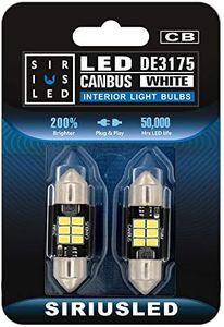 SiriusLED Super Bright 2835 Chipset Canbus Error Free LED Festoon Bulbs for Car Interior Lights License Plate Dome 1.25" 31MM Festoon 3175 DE3175 6428 6000K Xenon White Pack of 2