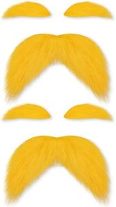 Shaxcoq 2 Pack Yellow Mustache and Eyebrows – Funny Halloween Costume Accessories for Friends, Family, Self-Adhesive Fake Mustache for Halloween Costumes, Cosplay & Book Day Dress-Up