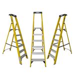 LADDERMAN Fiber 6 Step Platform FRP Self Supported Folding Type Fibreglass Safety Ladder for Indoor and Outdoor Use (Yellow, Standard Size)