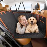 GL GLENSLAVE Back Seat Extender for Dogs, Hard Bottom Dog Car Seat Cover for Back Seat with Mesh Window,100% Waterproof Pet Dog Hammock for Car Truck SUV Travel Camping Mattress Bed Black