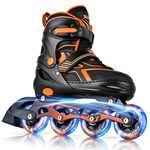 2PM SPORTS Torinx Adjustable Inline Skates for Boys Girls Ages 4-12 with Light Up Wheels, Beginner Roller Blades for Kids Youth Adults, Orange, Large - Youth (4-7 US)