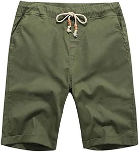 Boisouey Men's Linen Casual Classic Fit Short Summer Beach Shorts (Army Green, XL)