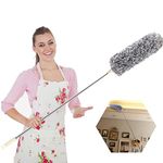 Extendable Feather Duster,Microfiber Duster with 100'' Telescopic Stainless Steel Extension Pole and Soft Silicone Cap,Easy to Absorb Dust Anti Static,Perfect for Cleaning Cobweb,Ceiling Fan,Car etc