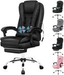 ALFORDSON Office Chair with 150° Recline & 2-Point Massage, Ergonomic Computer Desk Chair with SGS Approved Gas-Lift, Executive Home Desk Chair Leather Video Game Chair (Exavior Black w/Footrest)