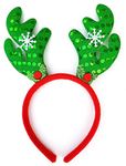 Infispace® Christmas Reindeer Antlers Headband with Bells & Xmas Fancy Dress Accessories for Kids (Green (Pack of 1))