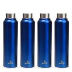 Speedex Stainless Steel Water Bottle 1 Litre, Leakproof Screw Cap 1 Ltr, Blue, Bottles 1+ Litre for School, Gym, Office, Boys, Girls, Men, Women, Kids, Fridge 1Ltr - 1000 ml - Set of 4